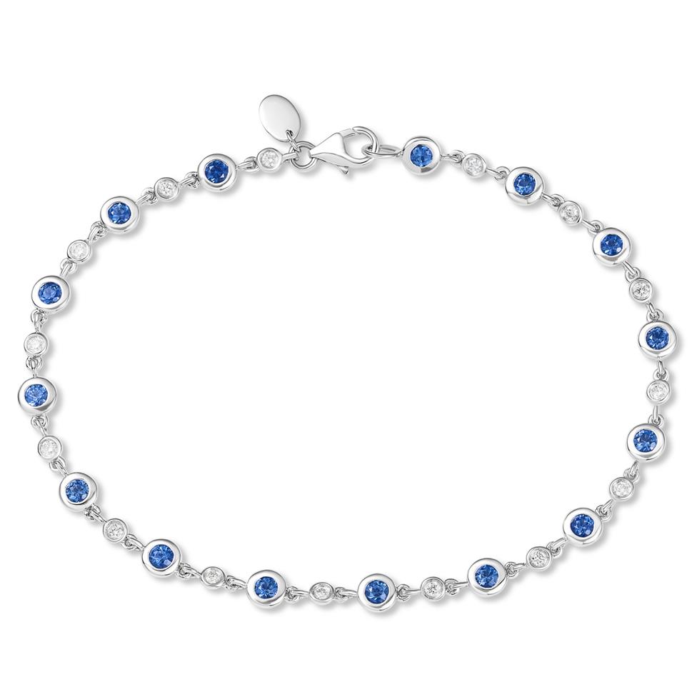 18ct White Gold Blue Sapphire and Diamond Bezel Set Bracelet Thumbnail Image 0