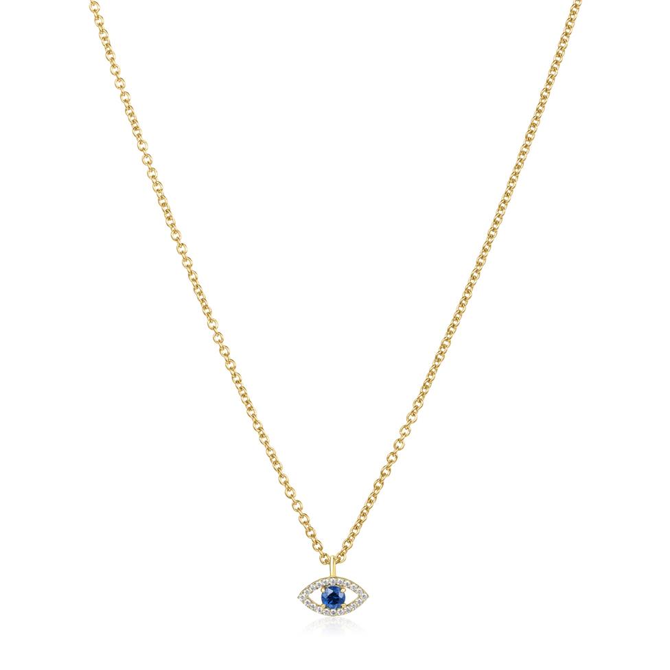 18ct Yellow Gold Evil Eye Sapphire and Diamond Necklace Thumbnail Image 1