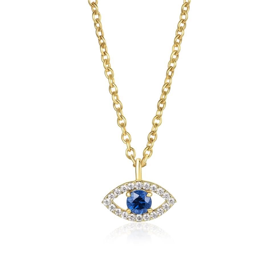 18ct Yellow Gold Evil Eye Sapphire and Diamond Necklace Thumbnail Image 0