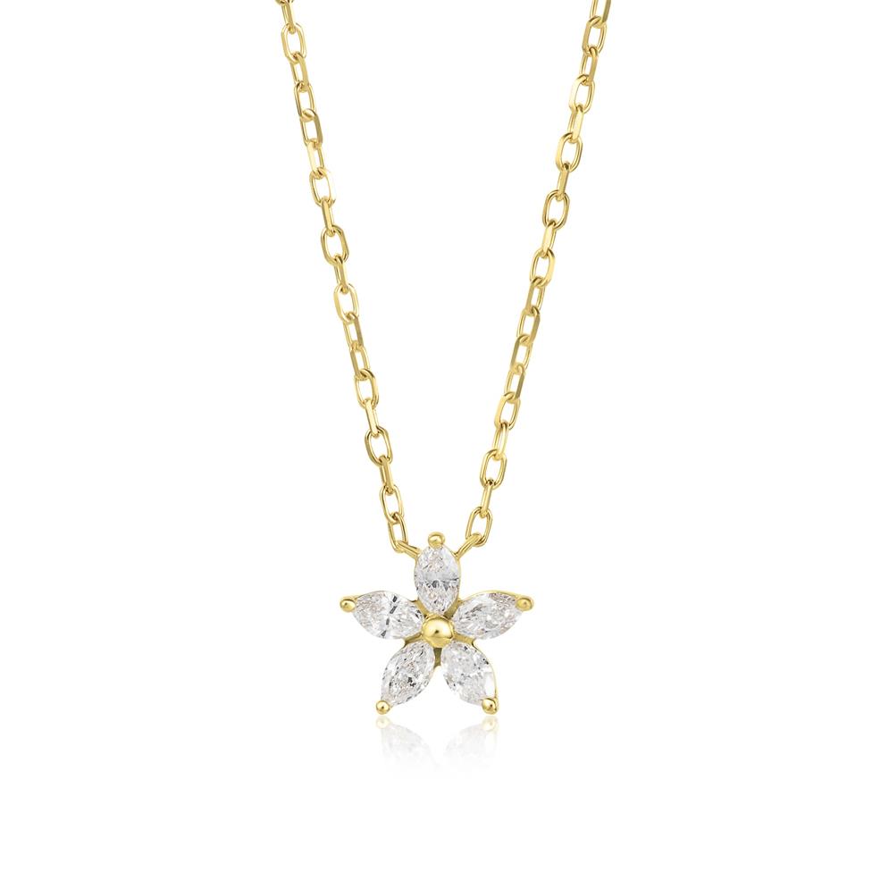 18ct Yellow Gold Marquise Diamond Flower Necklace Thumbnail Image 0