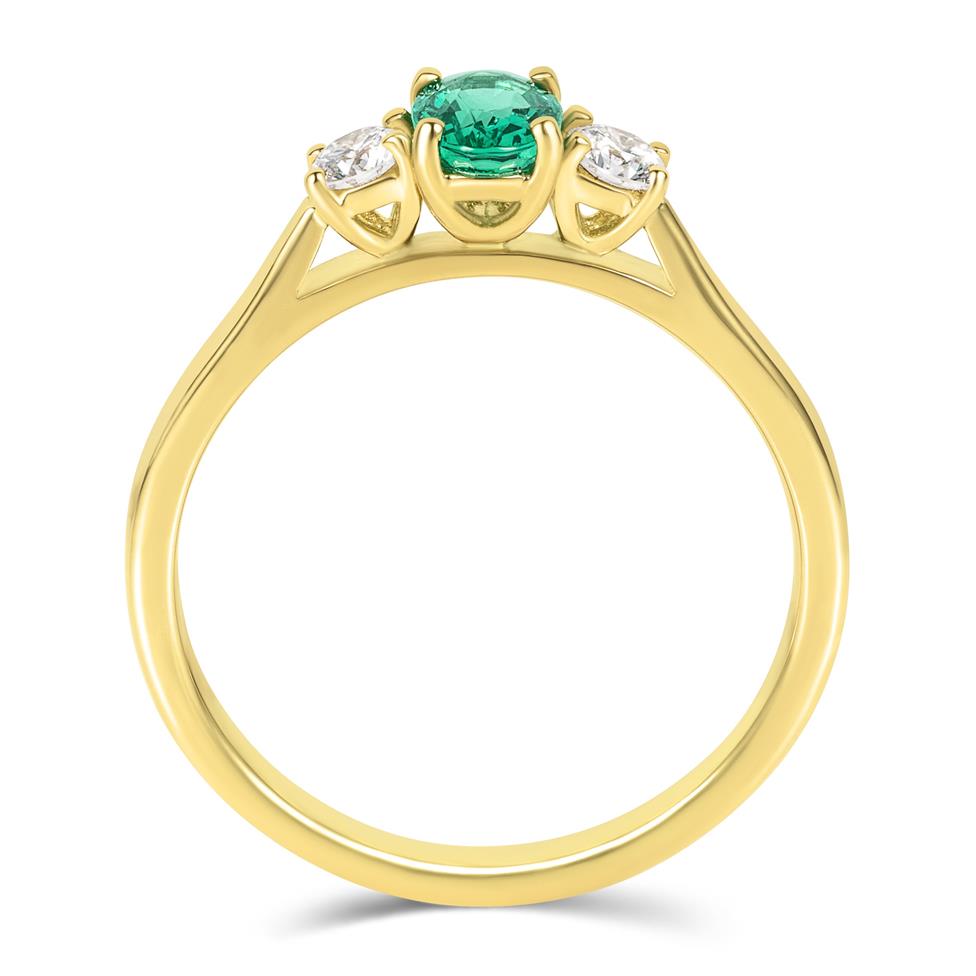 18ct Yellow Gold Emerald and Diamond Three Stone Ring Thumbnail Image 2