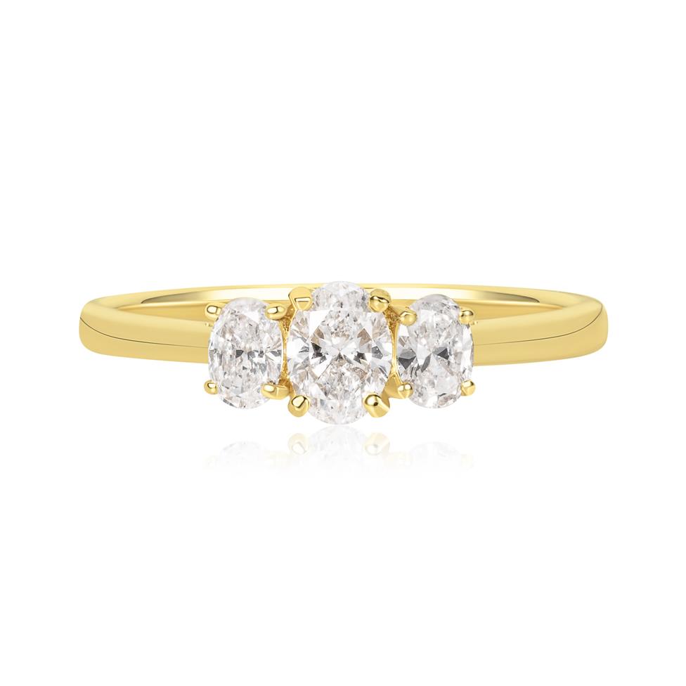 18ct Yellow Gold Oval Diamond Three Stone Engagement Ring 0.60ct Thumbnail Image 1