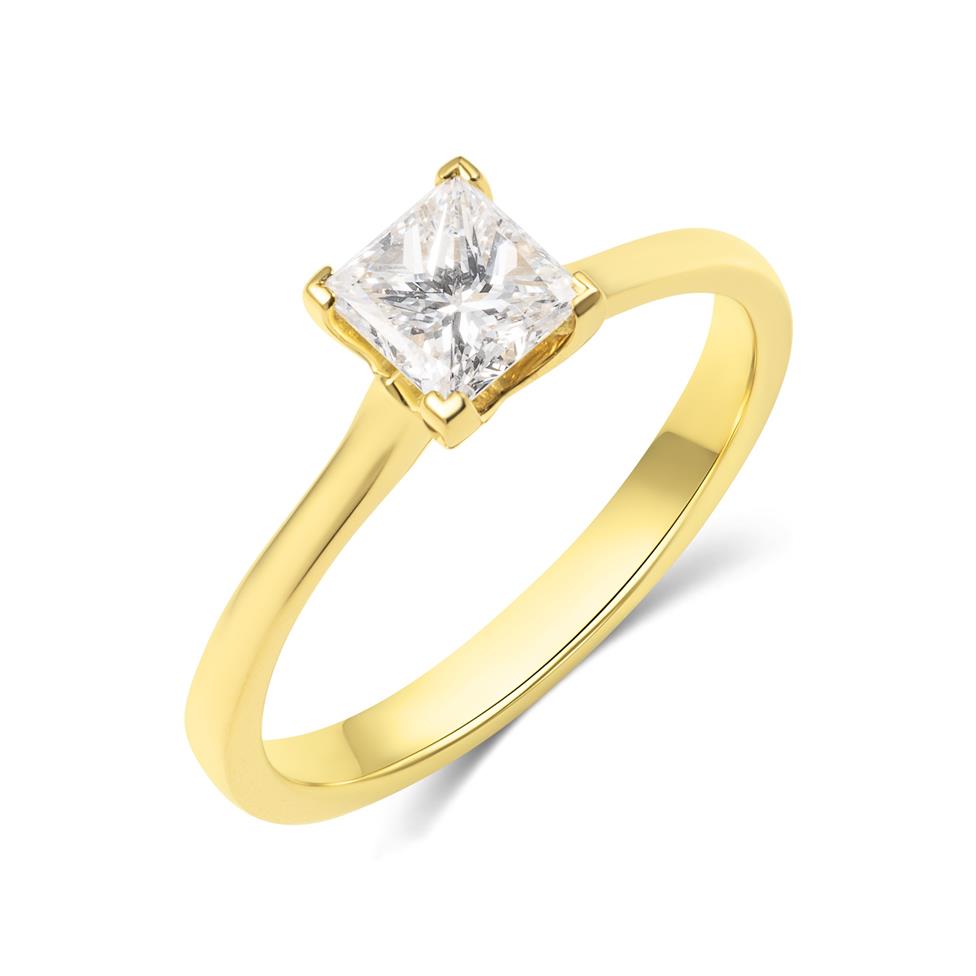 18ct Yellow Gold Princess Cut Diamond Solitaire Engagement Ring 0.70ct Thumbnail Image 0