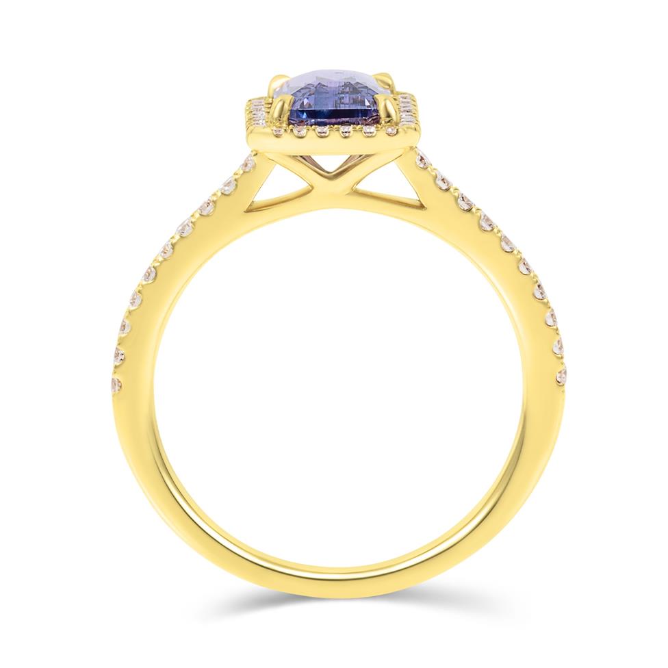 18ct Yellow Gold Violet Sapphire and Diamond Halo Engagement Ring Thumbnail Image 2