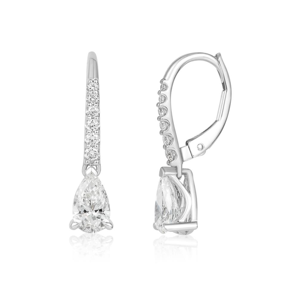 18ct White Gold Pear Diamond Drop Earrings 1.20ct Thumbnail Image 0