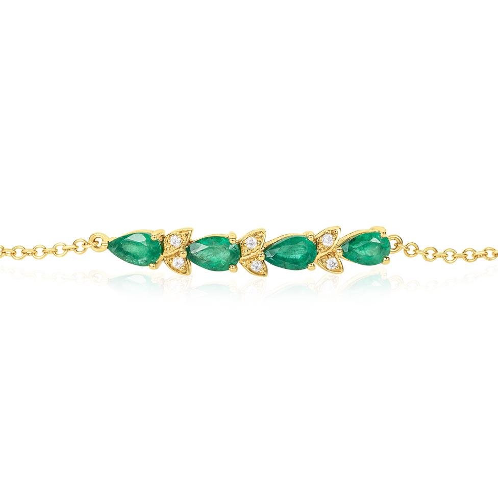 18ct Yellow Gold Emerald and Diamond Bracelet Thumbnail Image 1