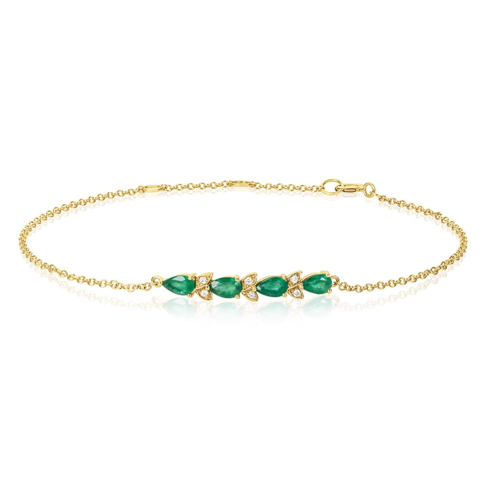 18ct Yellow Gold Emerald and Diamond Bracelet Thumbnail Image 0