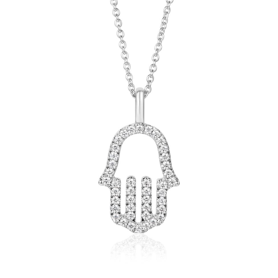 18ct White Gold Diamond Hamsa Necklace Thumbnail Image 0