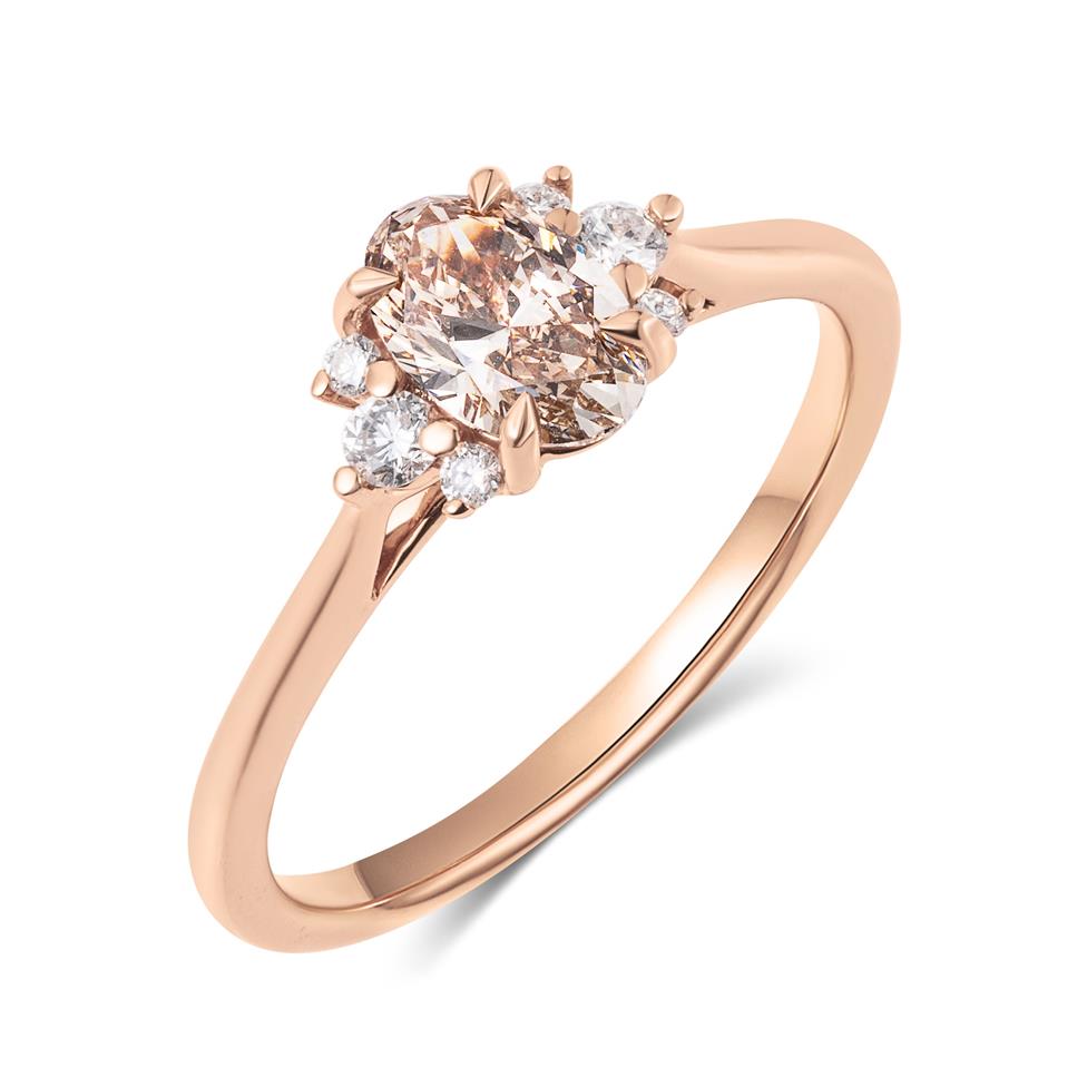 18ct Rose Gold Oval Champagne Diamond Engagement Ring Thumbnail Image 0