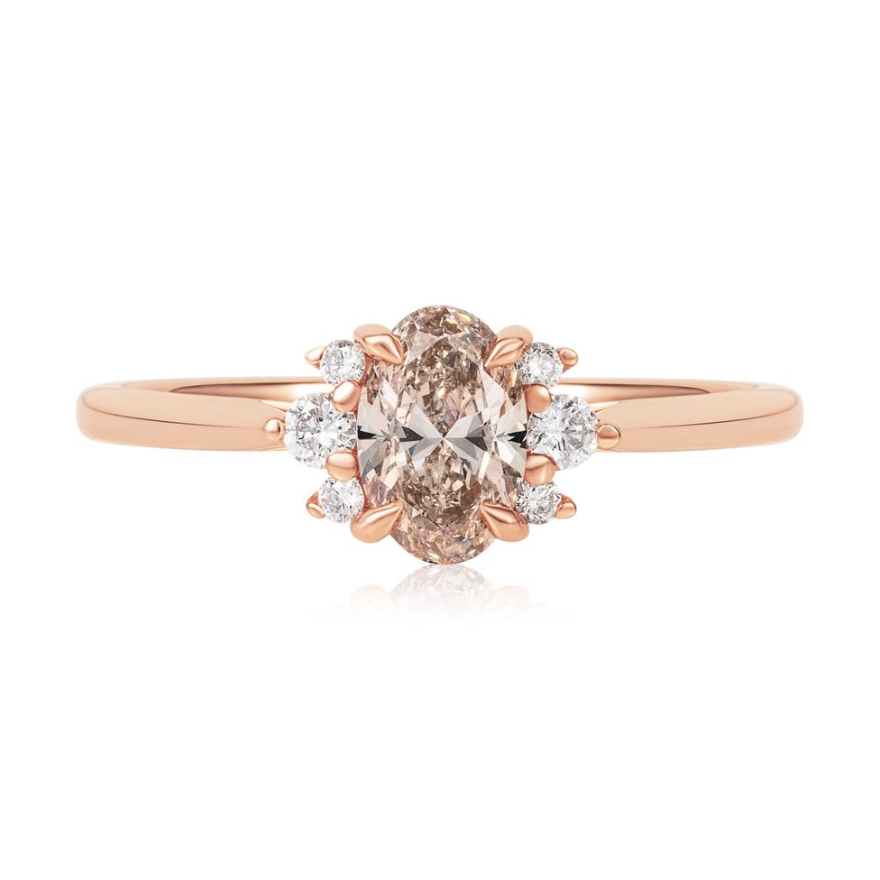 18ct Rose Gold Oval Champagne Diamond Engagement Ring Thumbnail Image 1