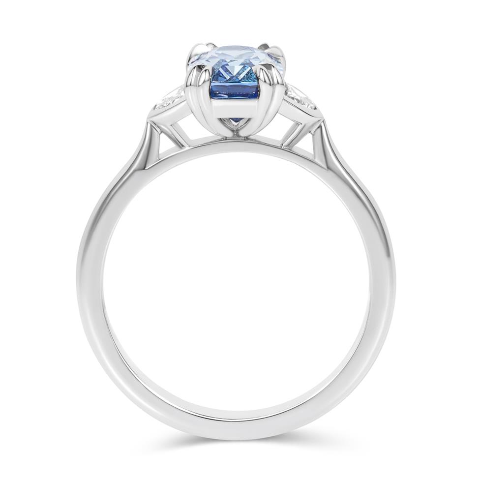 Platinum Cushion Cut Parti Sapphire and Diamond Three Stone Ring Thumbnail Image 2