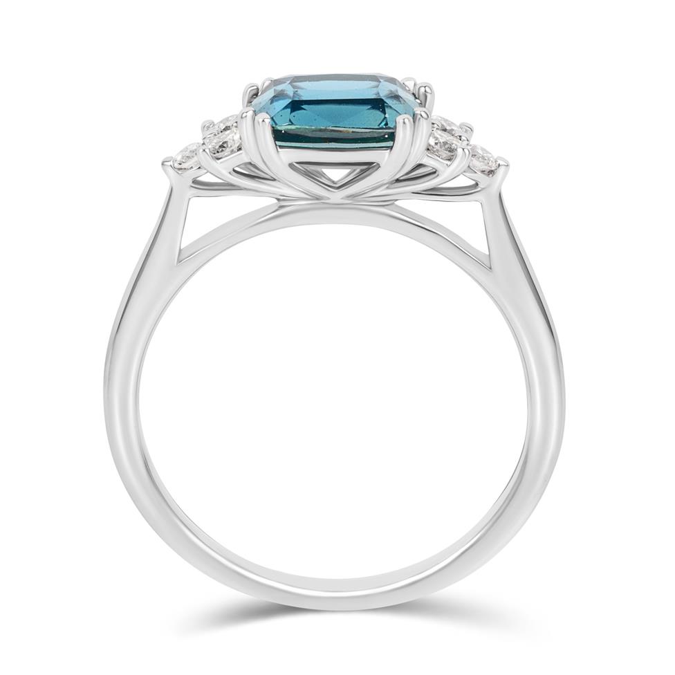 Platinum Oval Teal Sapphire and Diamond Engagement Ring Thumbnail Image 2