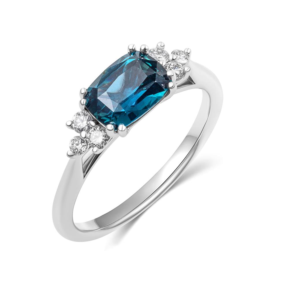 Platinum Oval Teal Sapphire and Diamond Engagement Ring Thumbnail Image 0