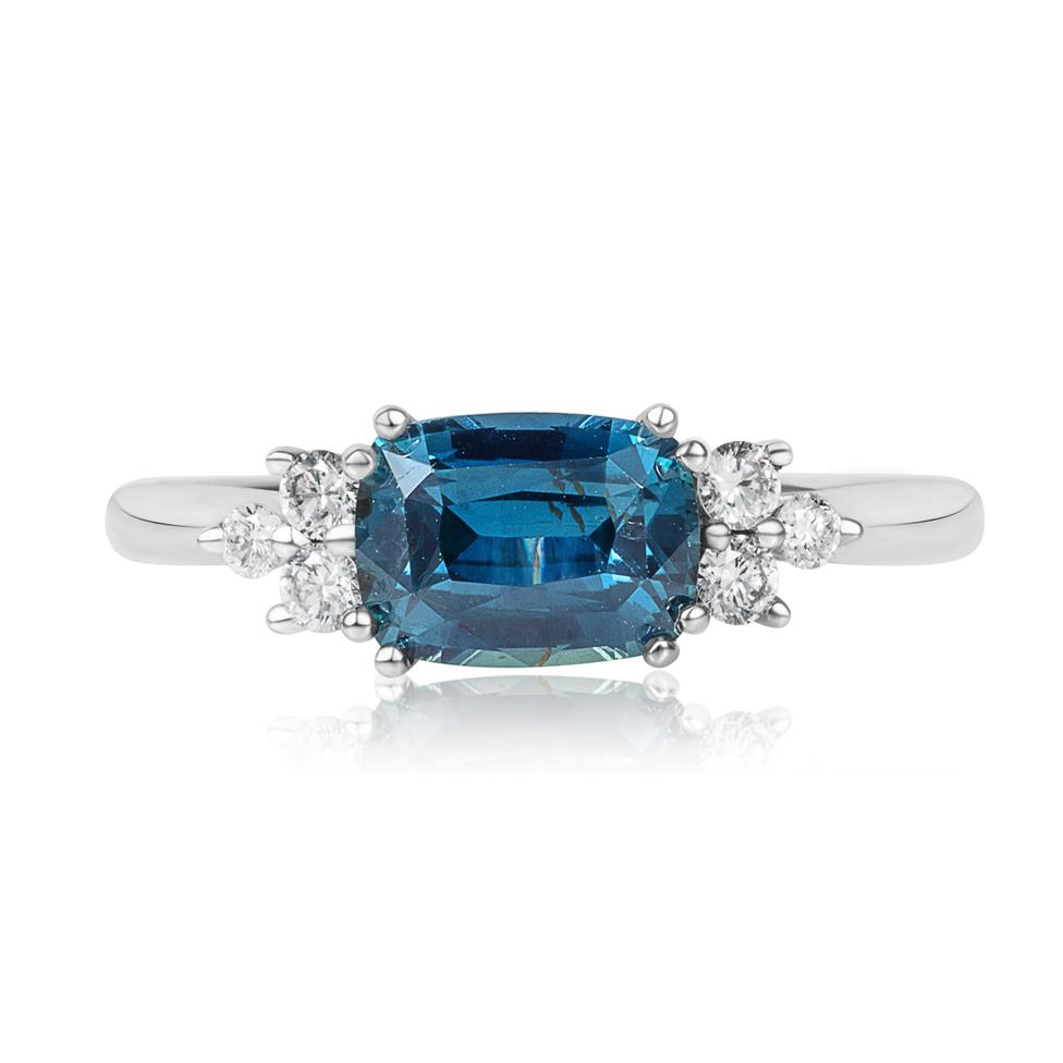 Platinum Oval Teal Sapphire and Diamond Engagement Ring Thumbnail Image 1