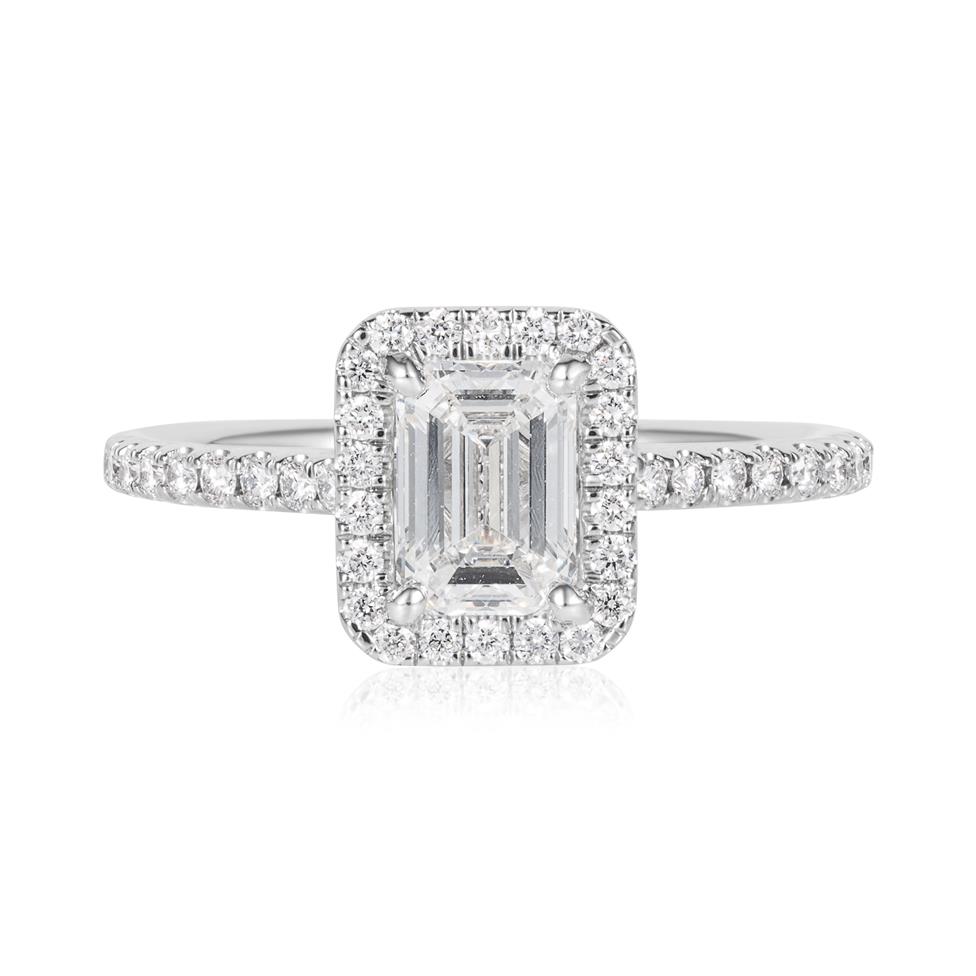 Platinum Emerald Cut Diamond Halo Engagement Ring 1.00ct Thumbnail Image 2