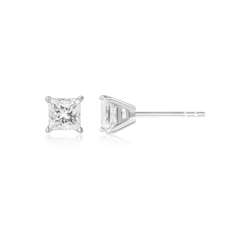 18ct White Gold Princess Cut Diamond Solitaire Stud Earrings 1.40ct Thumbnail Image 0