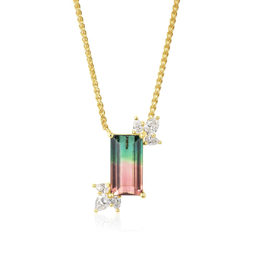 18ct Yellow Gold Watermelon Tourmaline Necklace Thumbnail Image 0