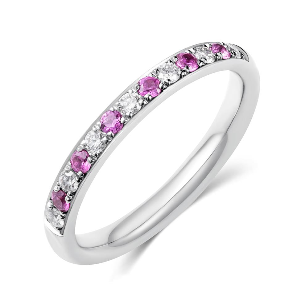 Platinum Pink Sapphire and Diamond Wedding Ring Thumbnail Image 0