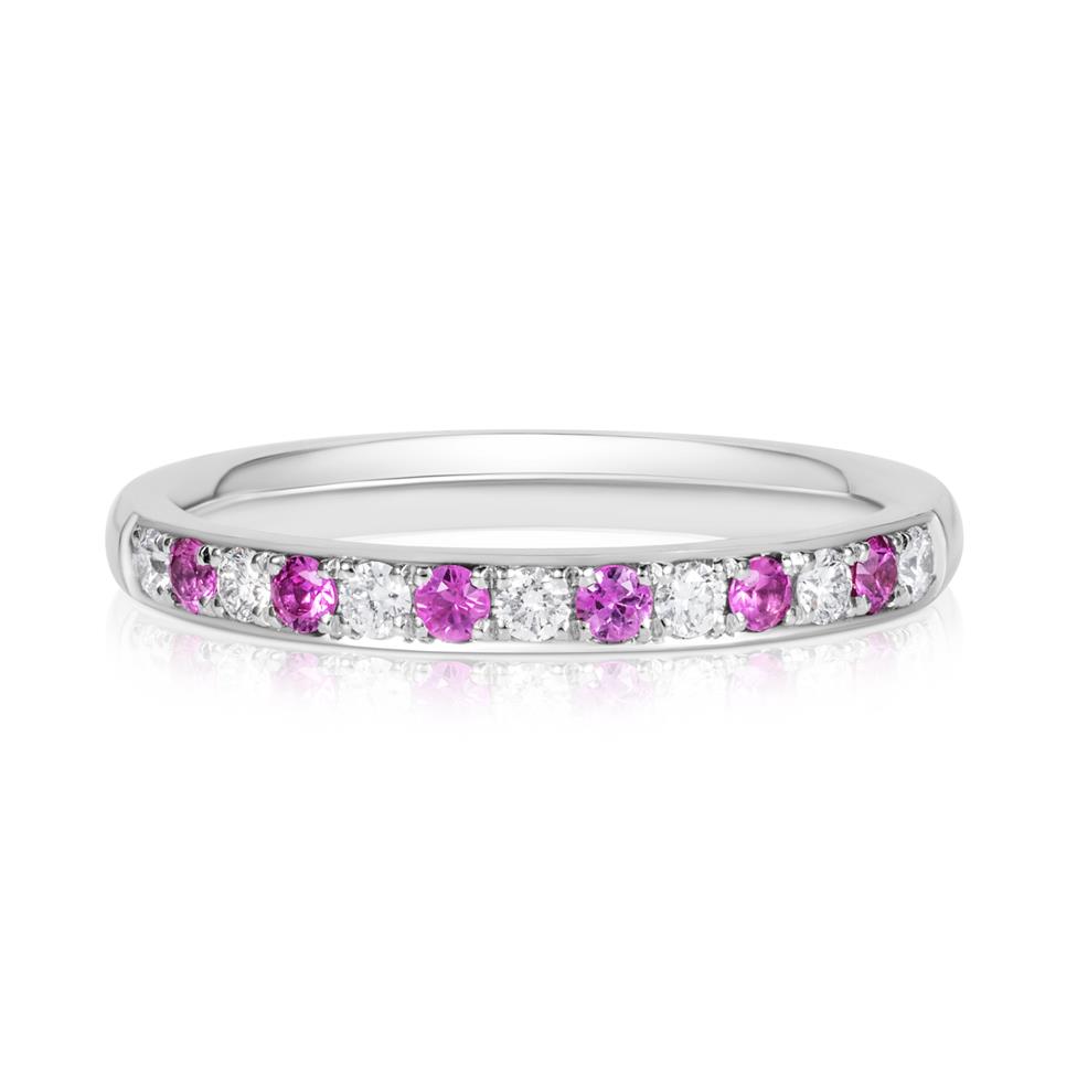 Platinum Pink Sapphire and Diamond Wedding Ring Thumbnail Image 1