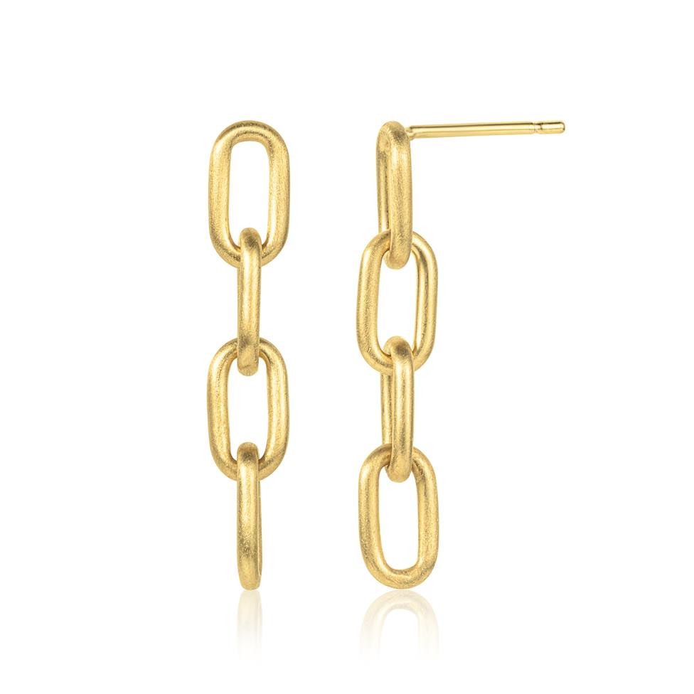 18ct Yellow Gold Brushed Finish Paperlink Drop Earrings Thumbnail Image 0