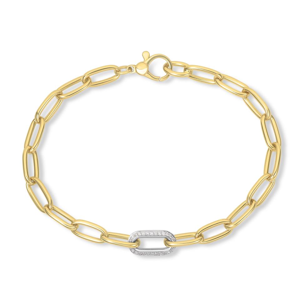 18ct Yellow Gold Diamond Set Paperlink Bracelet Thumbnail Image 0