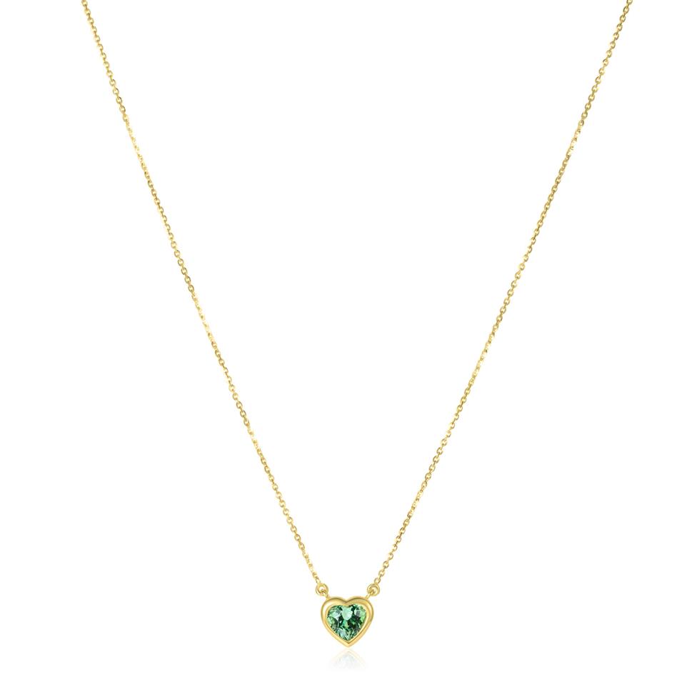 18ct Yellow Gold Green Tourmaline Heart Necklace Thumbnail Image 1