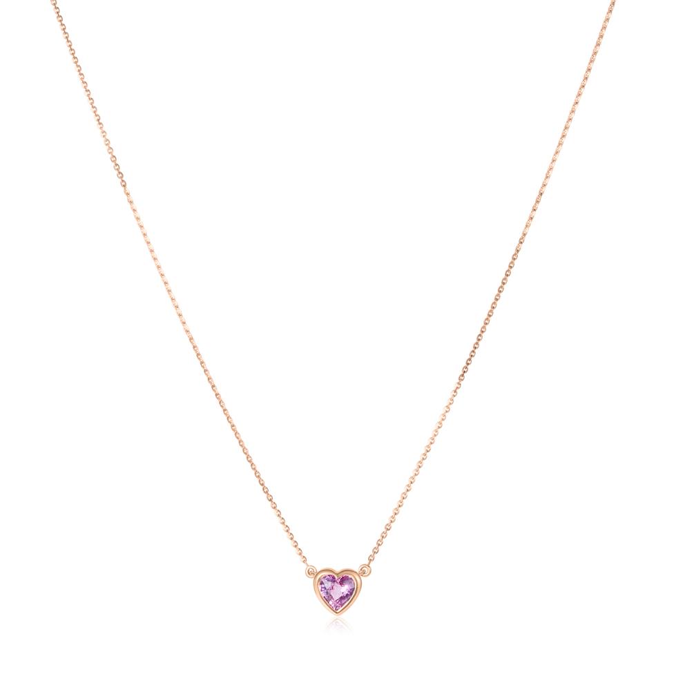 18ct Rose Gold Pink Sapphire Heart Necklace Thumbnail Image 1