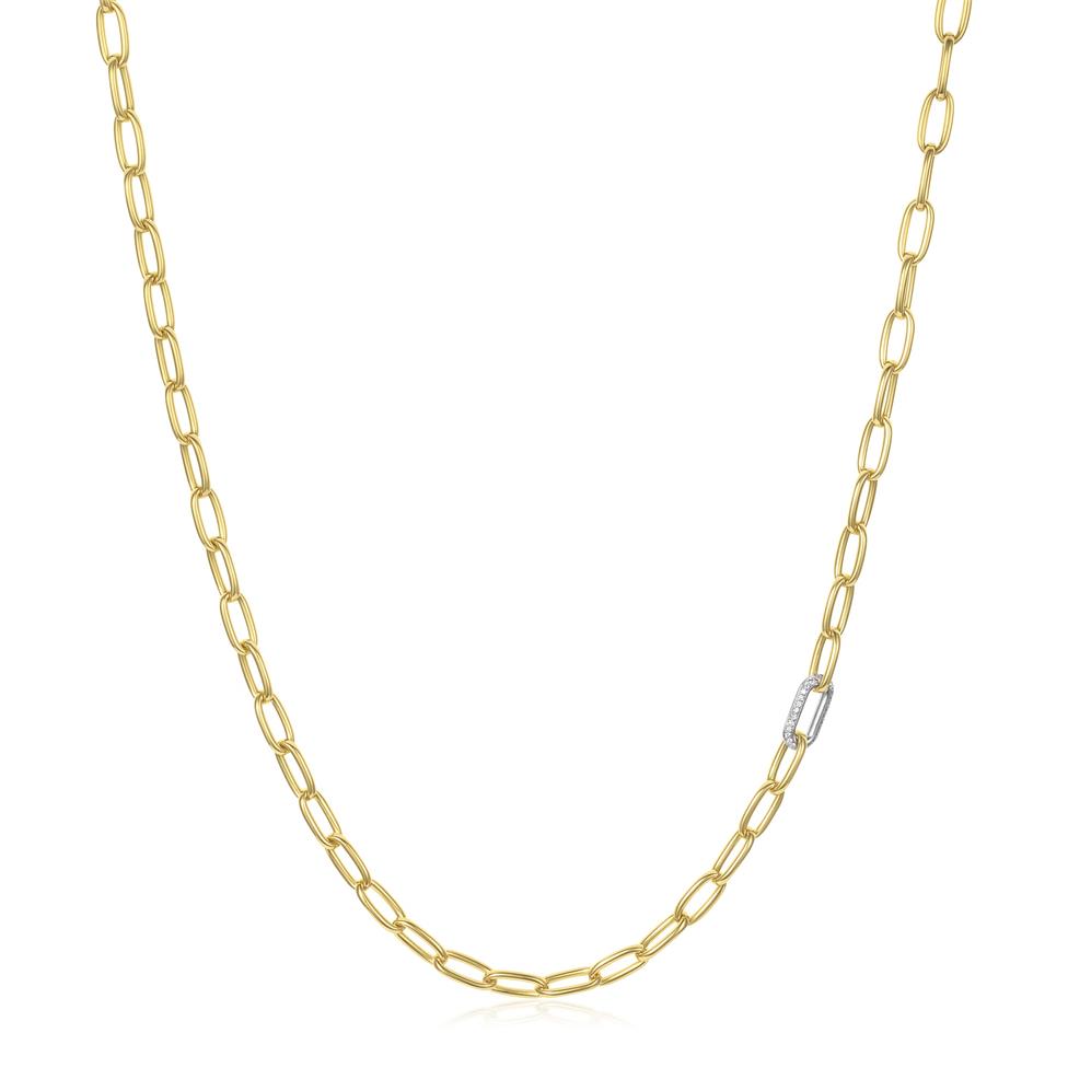 18ct Yellow Gold Diamond Set Paperlink Necklace Thumbnail Image 0