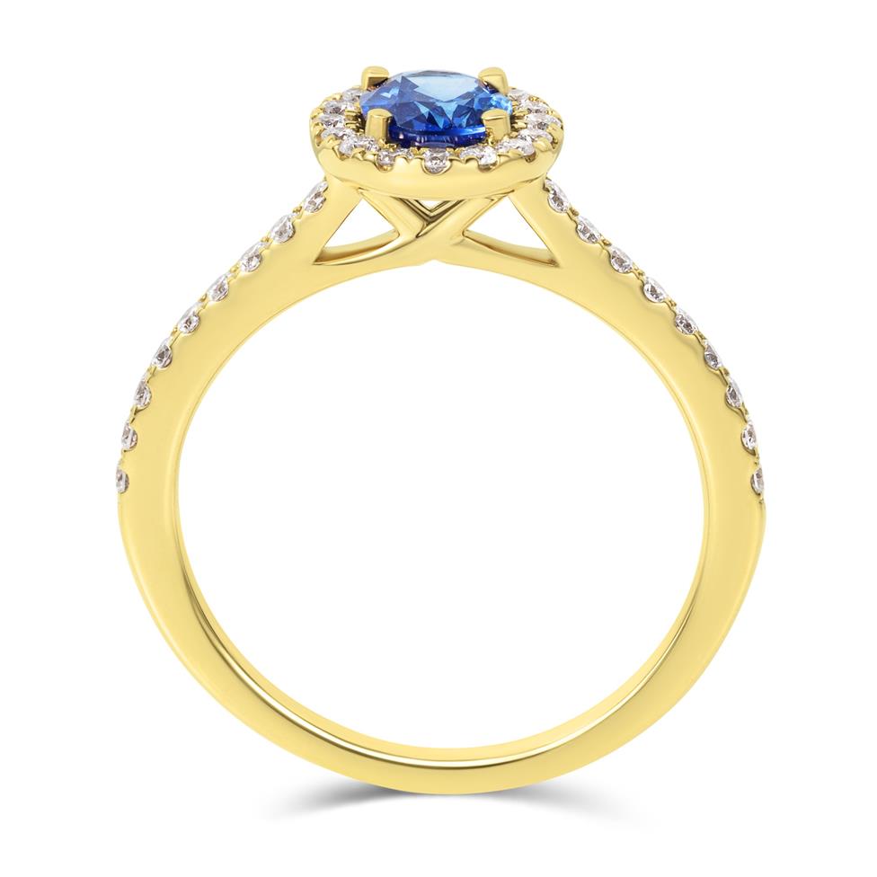 18ct Yellow Gold Oval Sapphire and Diamond Halo Ring Thumbnail Image 2