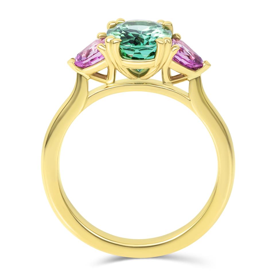 18ct Yellow Gold Mint Tourmaline and PinkSapphire Ring Thumbnail Image 2