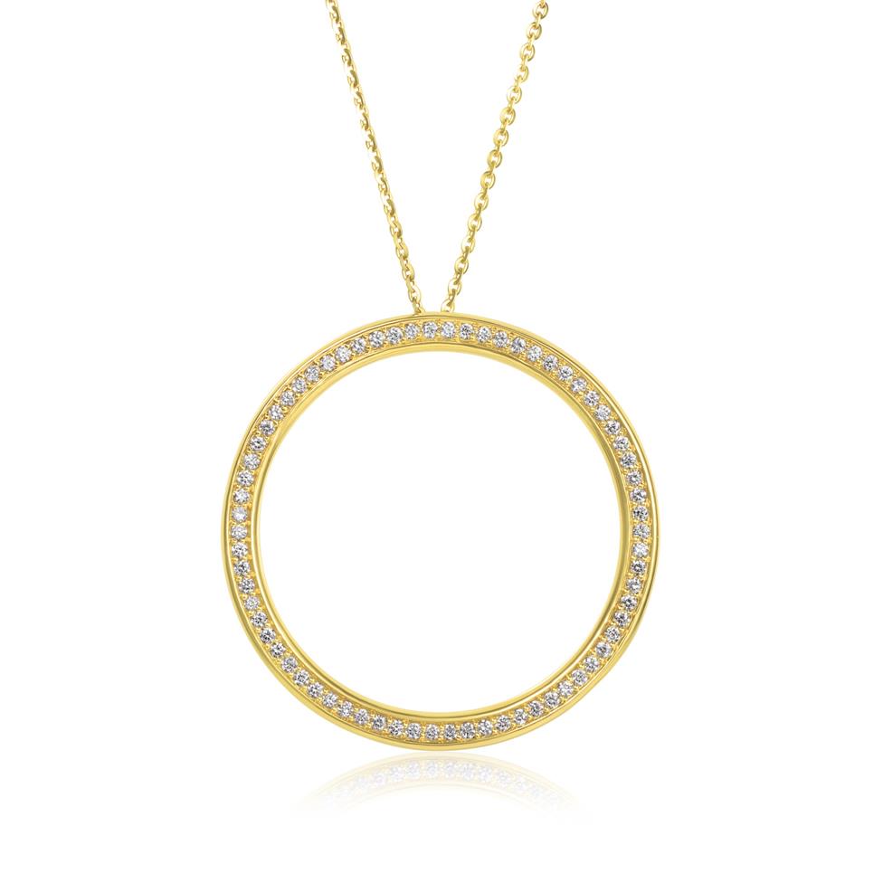 18ct Yellow Gold Large Diamond Circle Necklace Thumbnail Image 0