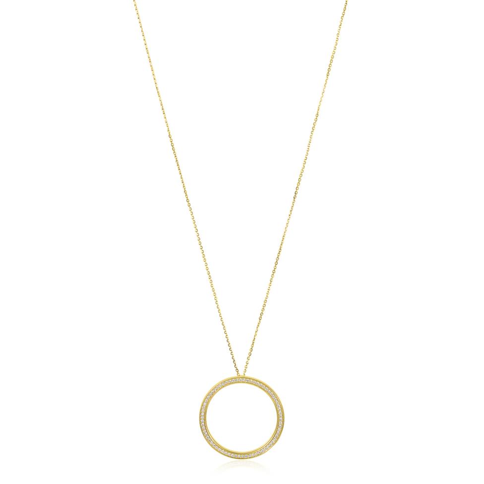 18ct Yellow Gold Large Diamond Circle Necklace Thumbnail Image 1