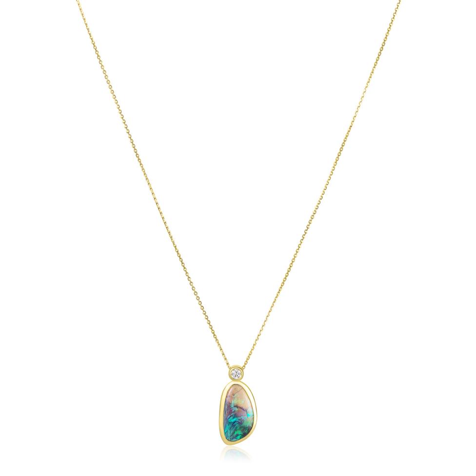 18ct Yellow Gold Black Opal Necklace Thumbnail Image 1