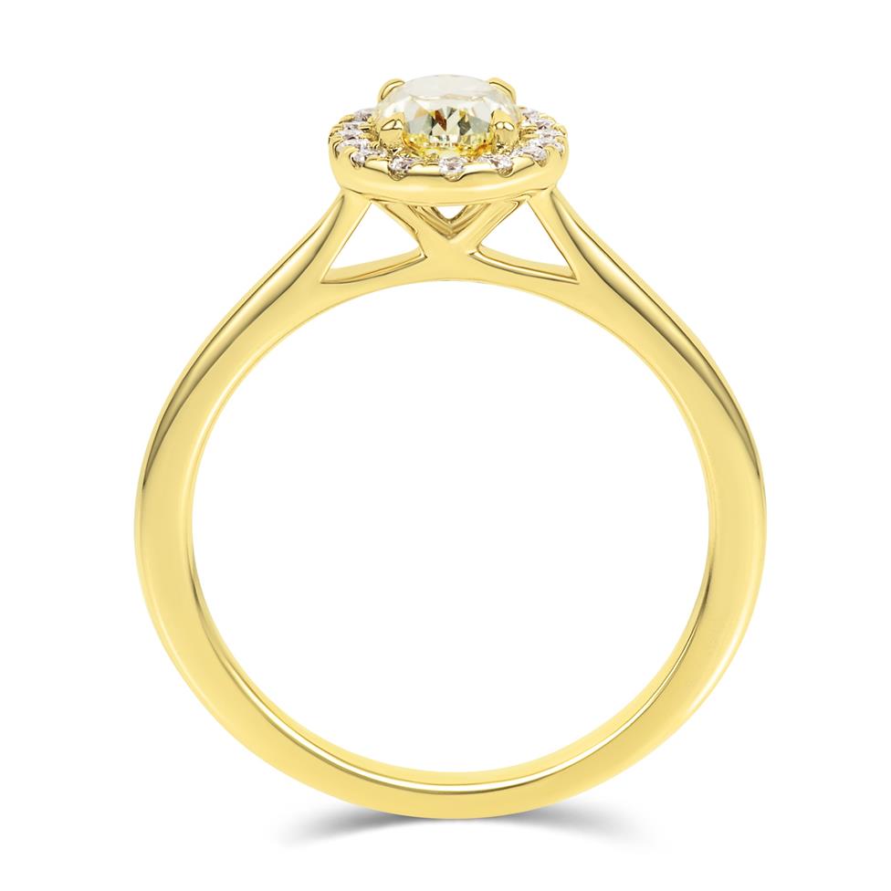 18ct Yellow Gold Oval Cut Yellow Diamond Halo Engagement Ring 0.90ct Thumbnail Image 2