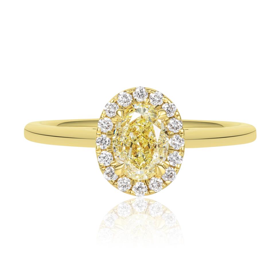 18ct Yellow Gold Oval Cut Yellow Diamond Halo Engagement Ring 0.90ct Thumbnail Image 1