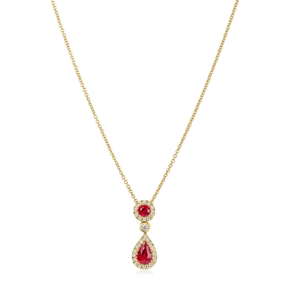 Camellia 18ct Yellow Gold Ruby and Diamond Necklace Thumbnail Image 1