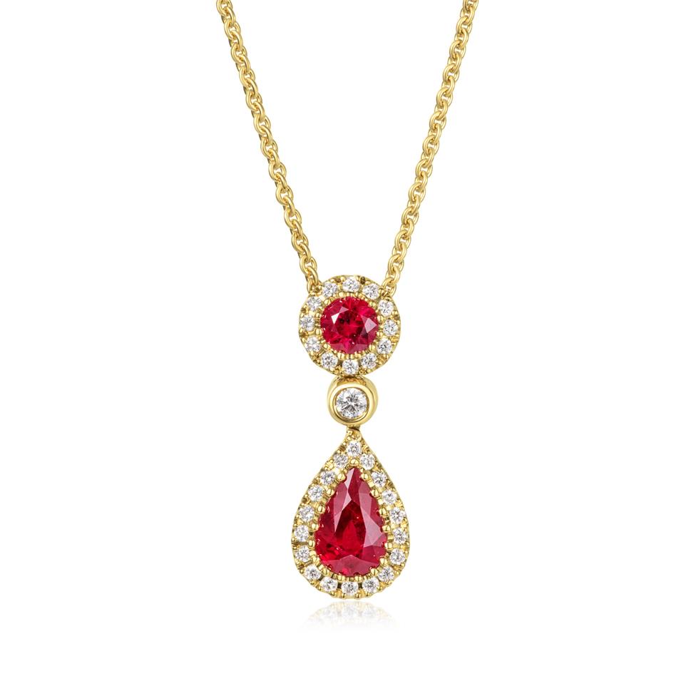 Camellia 18ct Yellow Gold Ruby and Diamond Necklace Thumbnail Image 0