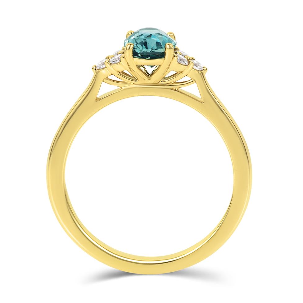 18ct Yellow Gold Teal Sapphire and Diamond Engagement Ring 1.02ct Thumbnail Image 2