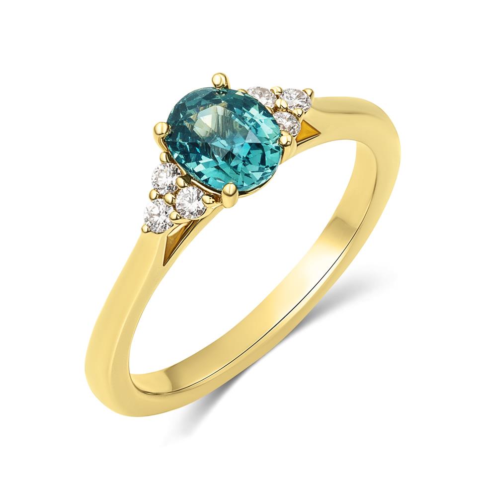 18ct Yellow Gold Teal Sapphire and Diamond Engagement Ring 1.02ct Thumbnail Image 0