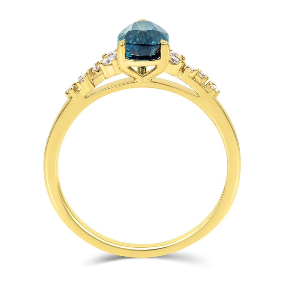 Stardust Yellow Gold Teal Sapphire and Diamond Engagement Ring 1.52ct Thumbnail Image 2