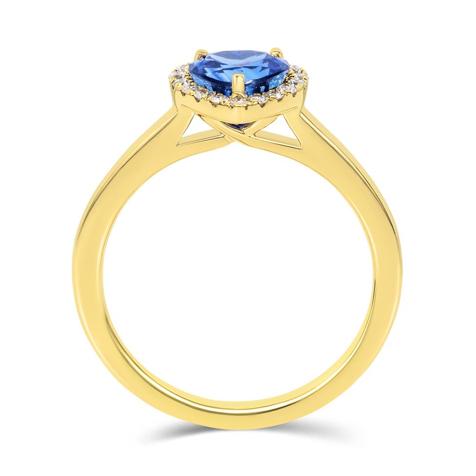 18ct Yellow Gold Heart Blue Sapphire Halo Engagement Ring Thumbnail Image 2