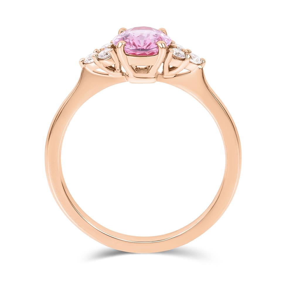 18ct Rose Gold Oval Padparadscha Sapphire and Diamond Ring Thumbnail Image 2