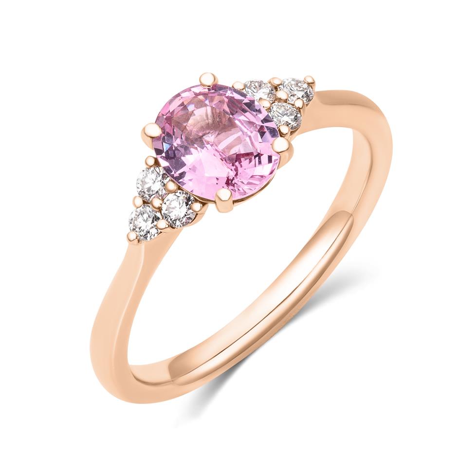 18ct Rose Gold Oval Padparadscha Sapphire and Diamond Ring Thumbnail Image 0