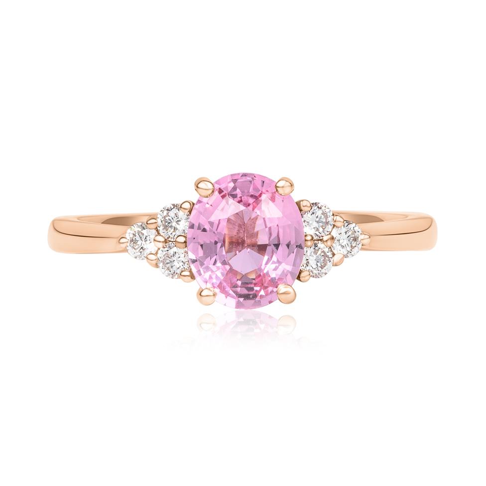 18ct Rose Gold Oval Padparadscha Sapphire and Diamond Ring Thumbnail Image 1