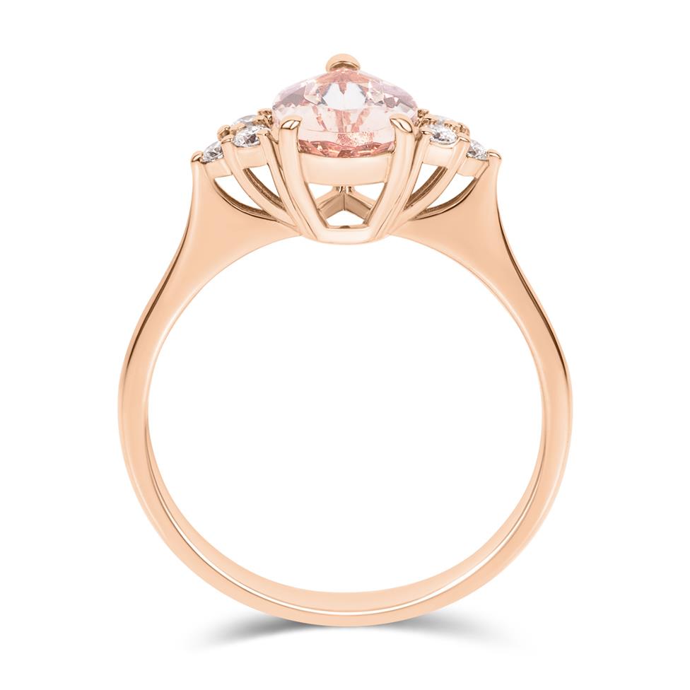 18ct Rose Gold Pear Morganite and Diamond Dress Ring Thumbnail Image 2