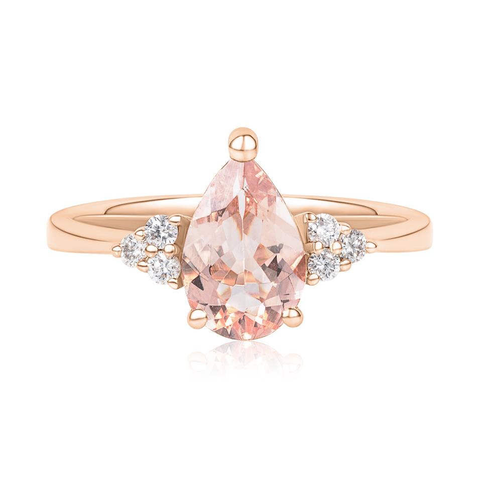 18ct Rose Gold Pear Morganite and Diamond Dress Ring Thumbnail Image 1