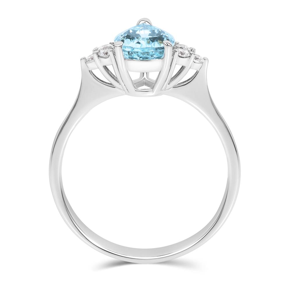 18ct White Gold Pear Aquamarine and Diamond Dress Ring Thumbnail Image 2