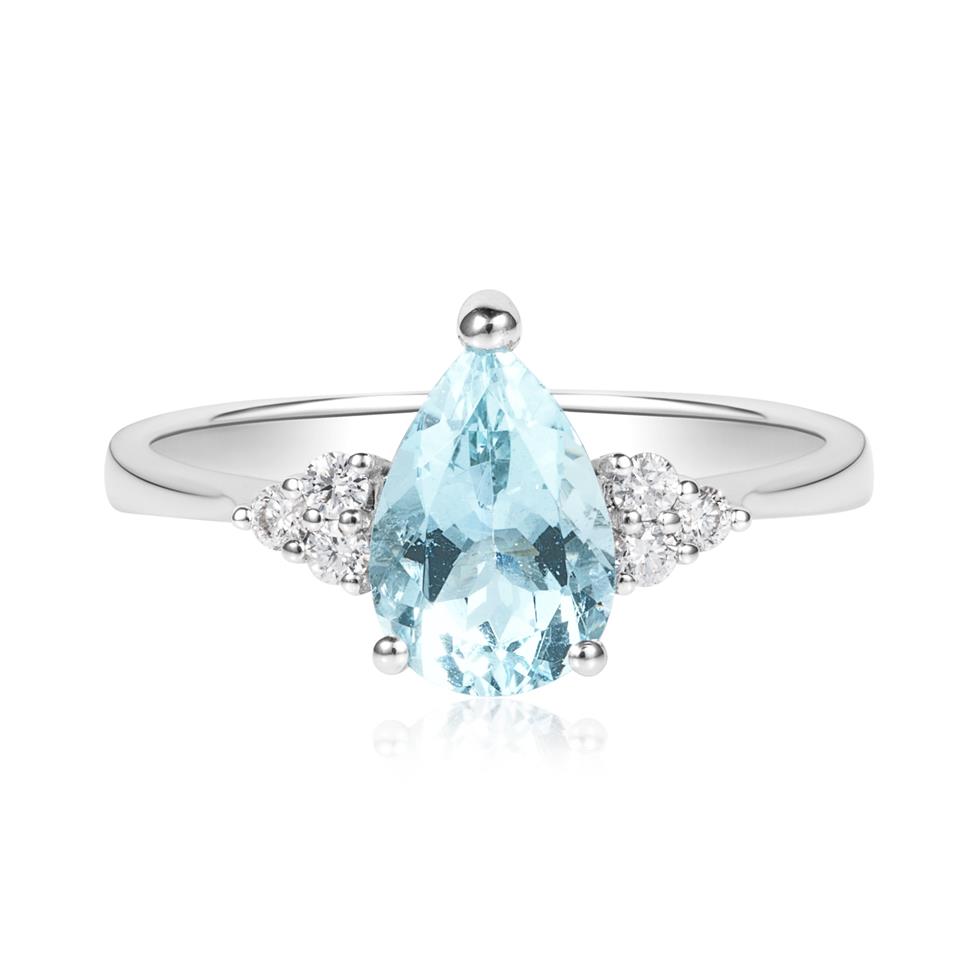 18ct White Gold Pear Aquamarine and Diamond Dress Ring Thumbnail Image 1