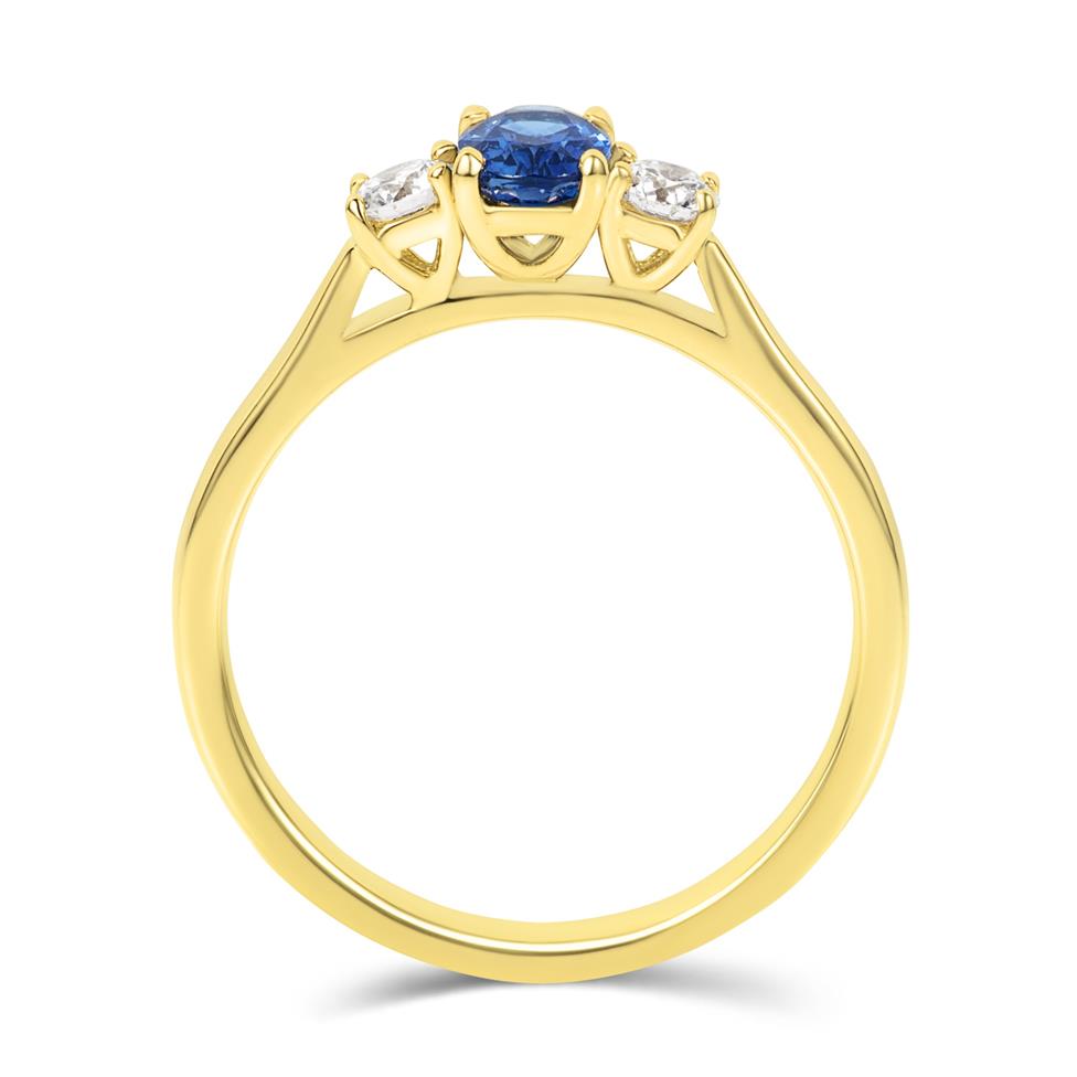 
18ct Yellow Gold Oval Sapphire and Diamond Three Stone Engagement Ring Thumbnail Image 2
