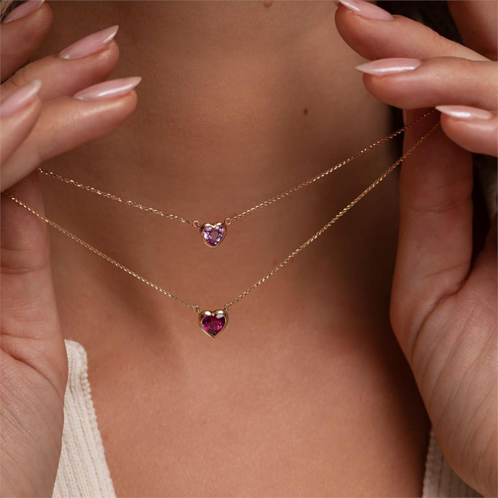 18ct Yellow Gold Ruby Heart Necklace Thumbnail Image 1